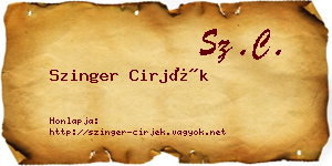Szinger Cirjék névjegykártya